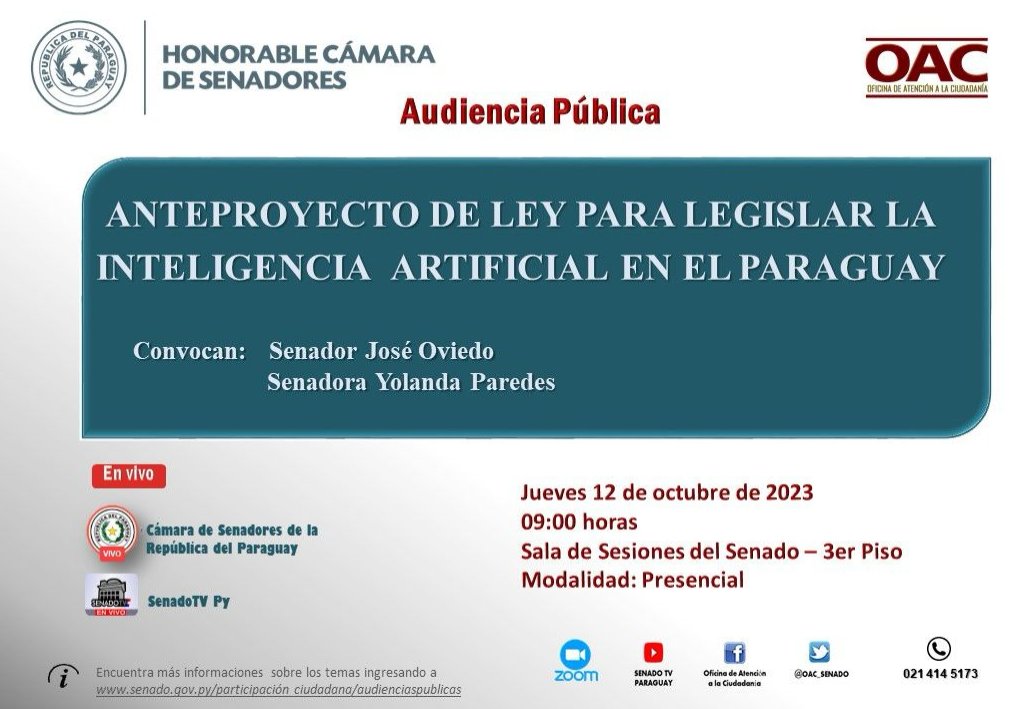 INFO SENADO: EN AUDIENCIA PÚBLICA EXPONDRÁN ANTEPROYECTO SOBRE INTELIGENCIA ARTIFICIAL EN PARAGUAY