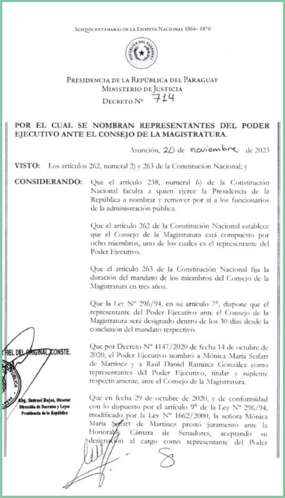 Decreto 714/2023, Destituye a Kronawetter y Nombra a Alicia Pucheta al Consejo de la Magistratura