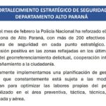 Info P.N.: Resultados en el marco del fortalecimiento estratégico de seguridad en el Dpto. Alto Paraná