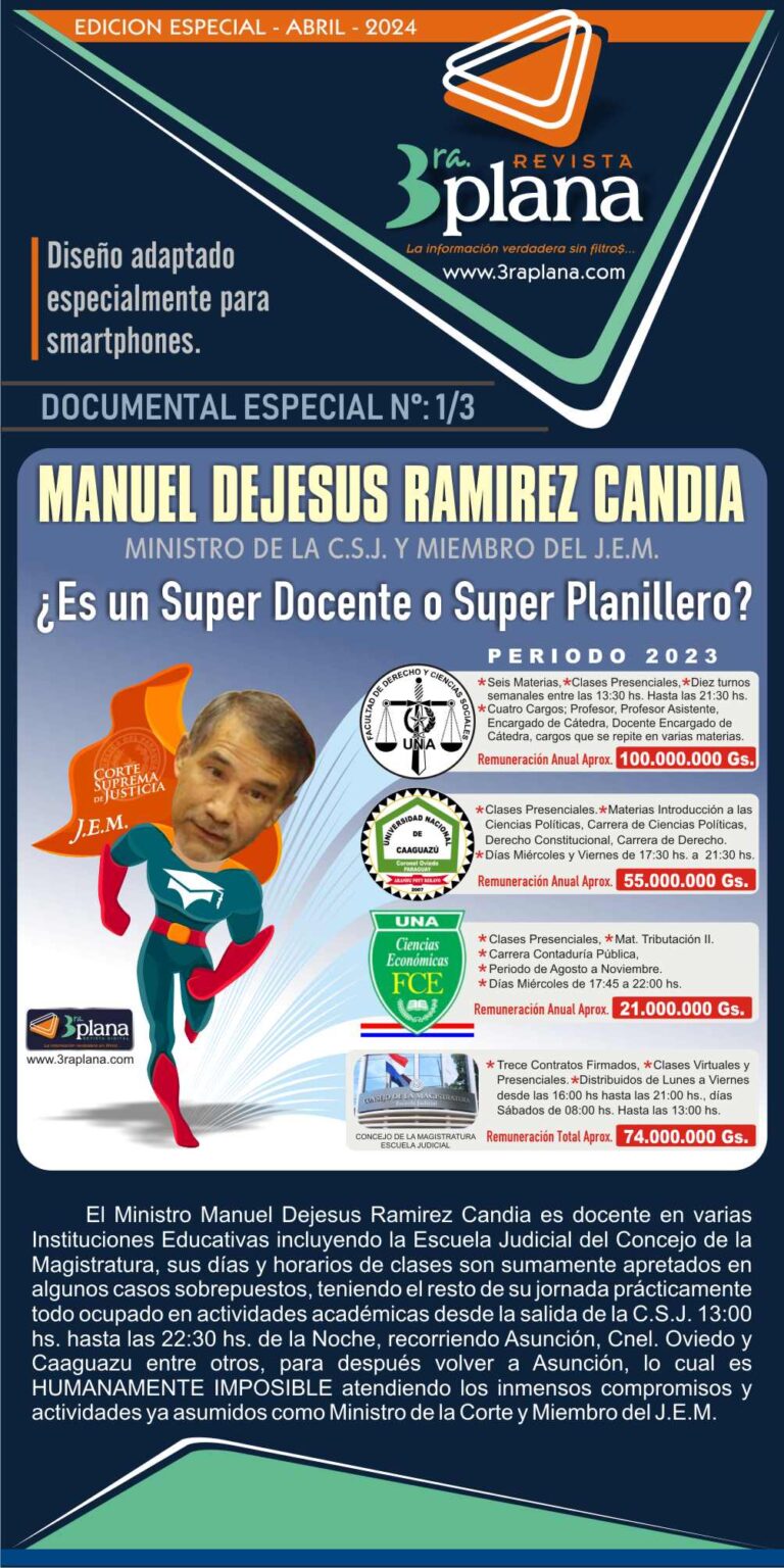 Revista 3ra. (tercera) Plana, Ministro de la Corte Suprema Manuel dejesus Ramirez Candia, Docente, Planillero